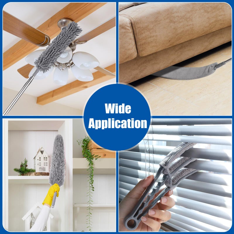 wlich 9PCS Dusters for Cleaning,Extendable Microfiber Duster with Extension Pole Up to 100'',Bendable Washable and Reusable Dusters Kit for Ceiling Fans, High Ceilings,Blinds,Furniture and Cars - Image 4
