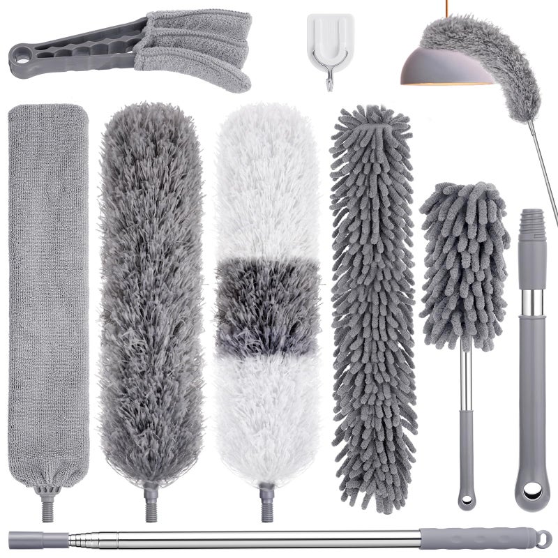 wlich 9PCS Dusters for Cleaning,Extendable Microfiber Duster with Extension Pole Up to 100'',Bendable Washable and Reusable Dusters Kit for Ceiling Fans, High Ceilings,Blinds,Furniture and Cars - Image 1
