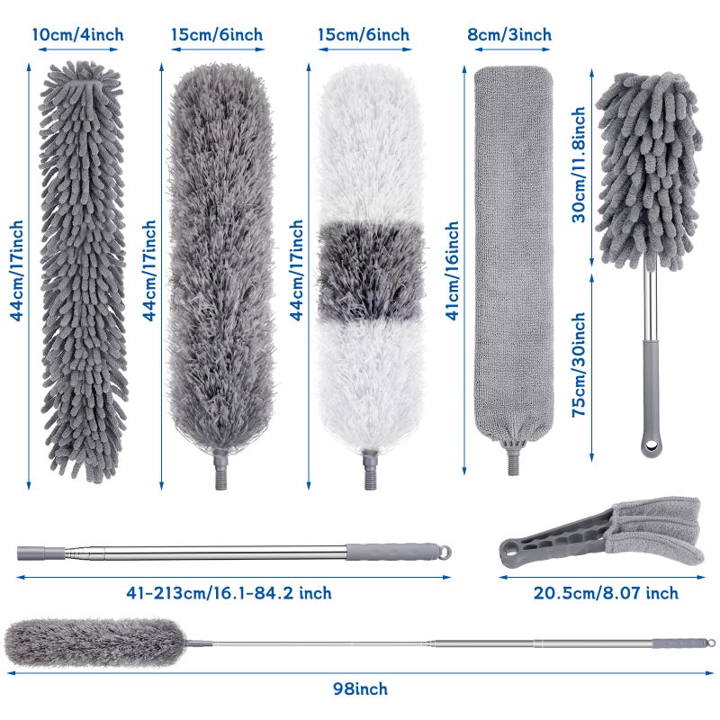 wlich 9PCS Dusters for Cleaning,Extendable Microfiber Duster with Extension Pole Up to 100'',Bendable Washable and Reusable Dusters Kit for Ceiling Fans, High Ceilings,Blinds,Furniture and Cars - Image 2