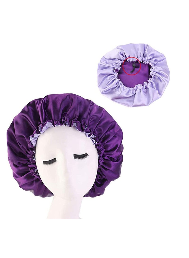 SYOSI 3 Pieces Satin Bonnet Adjustable Silk Bonnet Elastic Satin Sleep Hat Shower Caps Hair Bonnet for Women Curly Hair Nightcap, 3Colors - Image 2