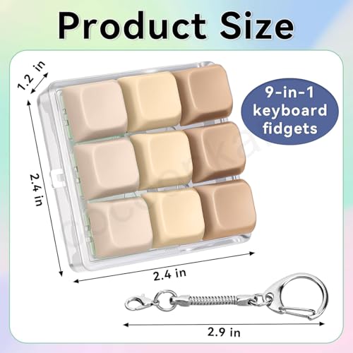 Cocoonkart 9 in 1 Keyboard Fidget Toy, Keyboard Fidget Keychain Anti-Stress Keyboard Decompression Button Finger Clicker Toys Stress Relief Fidget Gifts (Brown) - Image 2