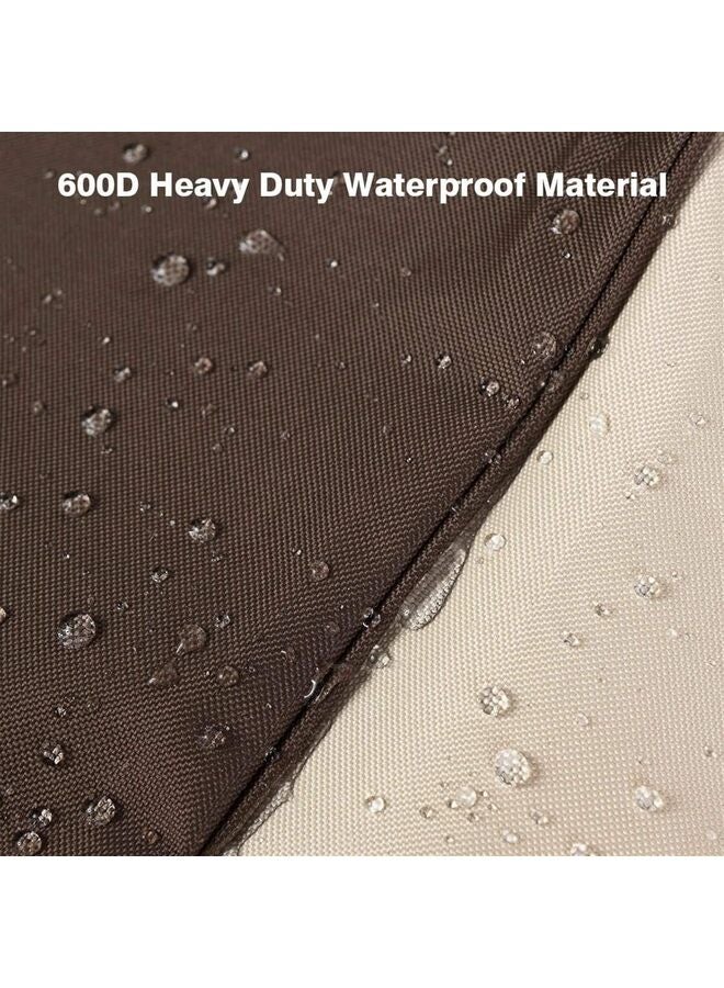 غطاء كرسي استرخاء خارجي مقاوم للماء، أغطية كراسي استرخاء خارجية متينة 600D، أغطية أثاث فناء مقاومة للأشعة فوق البنفسجية، عبوة من قطعتين - متوسط، بيج وبني، 80 × 32 بوصة - Image 2