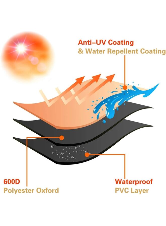 غطاء كرسي استرخاء خارجي مقاوم للماء، أغطية كراسي استرخاء خارجية متينة 600D، أغطية أثاث فناء مقاومة للأشعة فوق البنفسجية، عبوة من قطعتين - متوسط، بيج وبني، 80 × 32 بوصة - Image 3