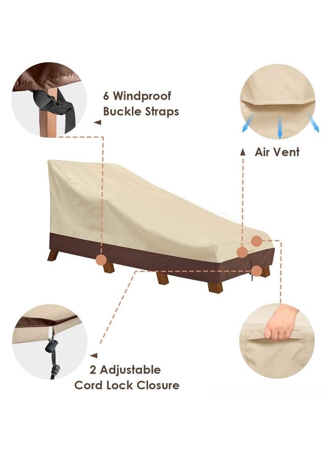 غطاء كرسي استرخاء خارجي مقاوم للماء، أغطية كراسي استرخاء خارجية متينة 600D، أغطية أثاث فناء مقاومة للأشعة فوق البنفسجية، عبوة من قطعتين - متوسط، بيج وبني، 80 × 32 بوصة - Image 4
