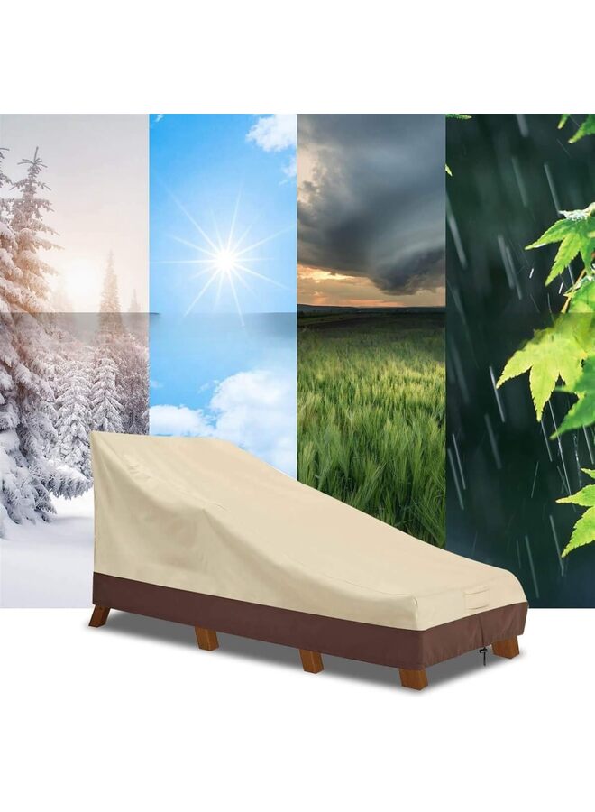 غطاء كرسي استرخاء خارجي مقاوم للماء، أغطية كراسي استرخاء خارجية متينة 600D، أغطية أثاث فناء مقاومة للأشعة فوق البنفسجية، عبوة من قطعتين - متوسط، بيج وبني، 80 × 32 بوصة - Image 5