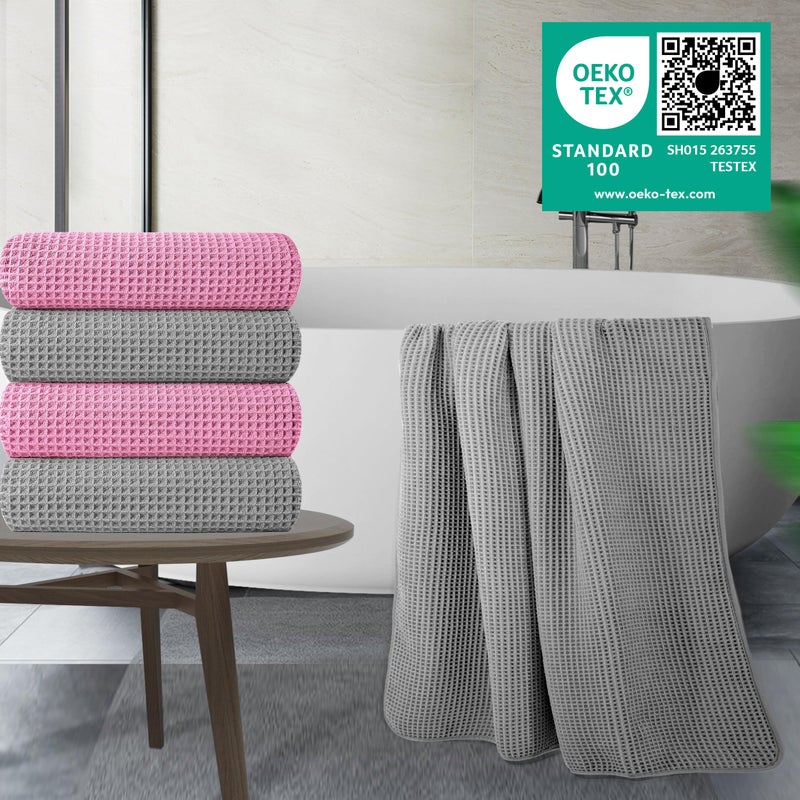POLYTE 430 GSM Microfiber Oversize Quick Dry Lint Free Bath Towel, 60 x 30 in, 4 Pack (Waffle Weave) - Image 2