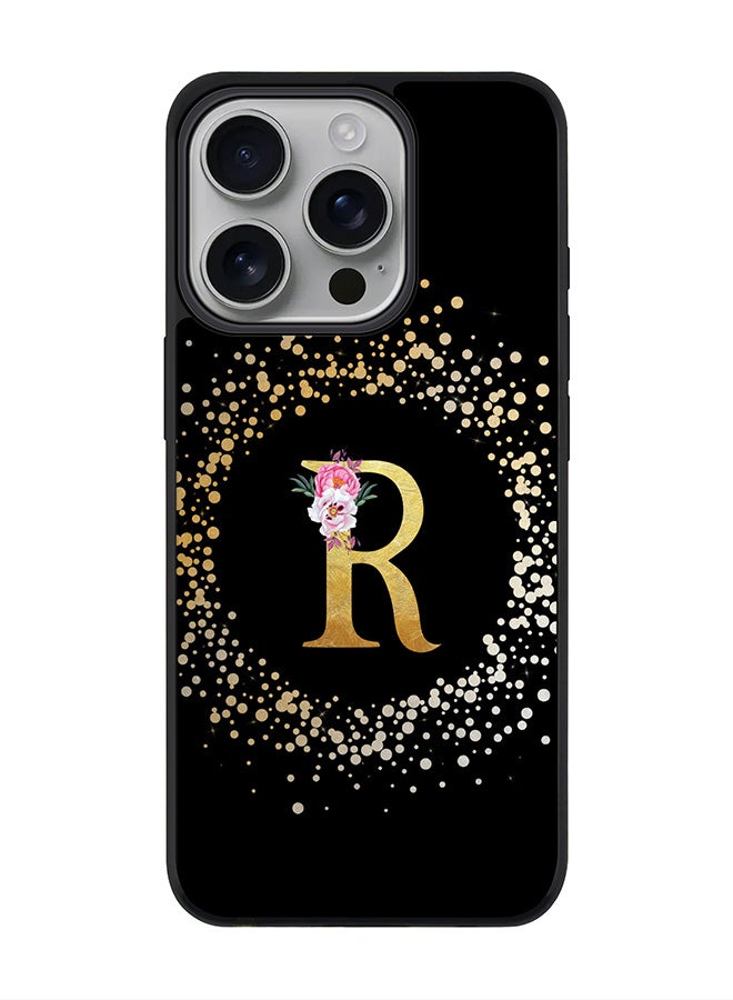 Stylizedd For iPhone 16 Pro Case [Compatible with MagSafe] Slim Magnetic cover Phone Case iPhone 16 Pro -Custom Monogram Floral - R ( Black ) - Image 1