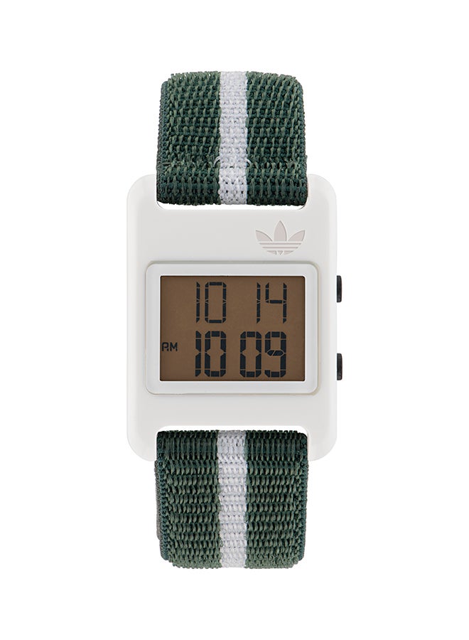 Digital, White Resin Case Orange Dial Green and White Nylon Strap