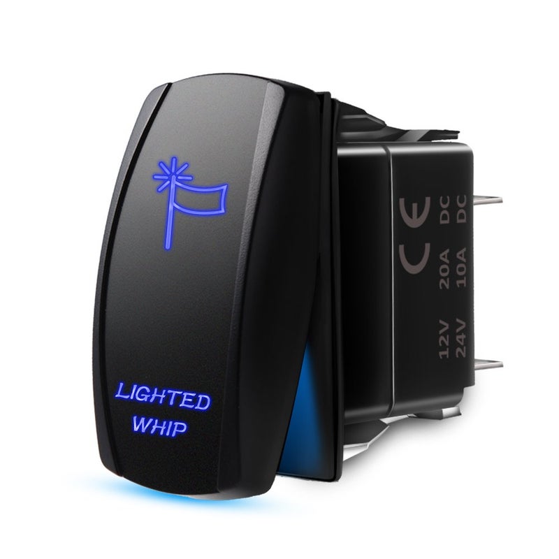 MICTUNING MIC-LSW1 5Pin Laser Lighted Whip Rocker Switch On-Off LED Light 20A 12V, Blue - Image 1