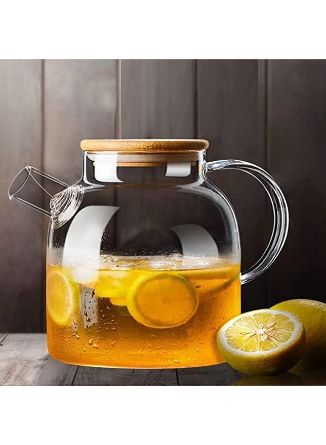 Glass Tea Pot Kettles Stovetop Safe, 50.7oz/1500mL Heatproof Borosilicate Glass Teapot Water Pitcher With Wooden Lid and Removable Filter Spout for Loose Leaf and Blooming Tea  - Image 2