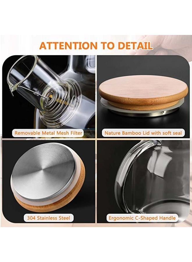 Glass Tea Pot Kettles Stovetop Safe, 50.7oz/1500mL Heatproof Borosilicate Glass Teapot Water Pitcher With Wooden Lid and Removable Filter Spout for Loose Leaf and Blooming Tea  - Image 4