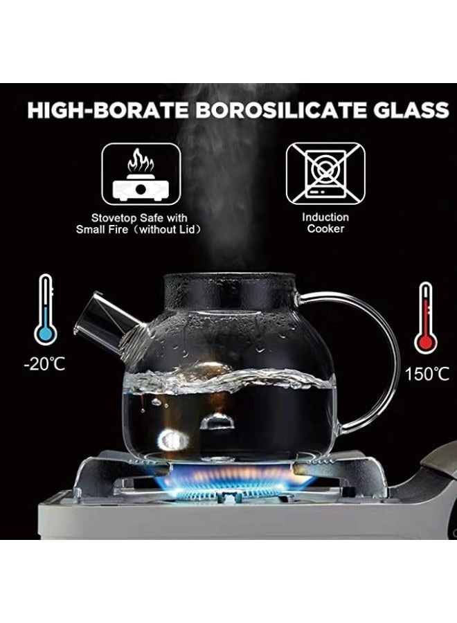 Glass Tea Pot Kettles Stovetop Safe, 50.7oz/1500mL Heatproof Borosilicate Glass Teapot Water Pitcher With Wooden Lid and Removable Filter Spout for Loose Leaf and Blooming Tea  - Image 5