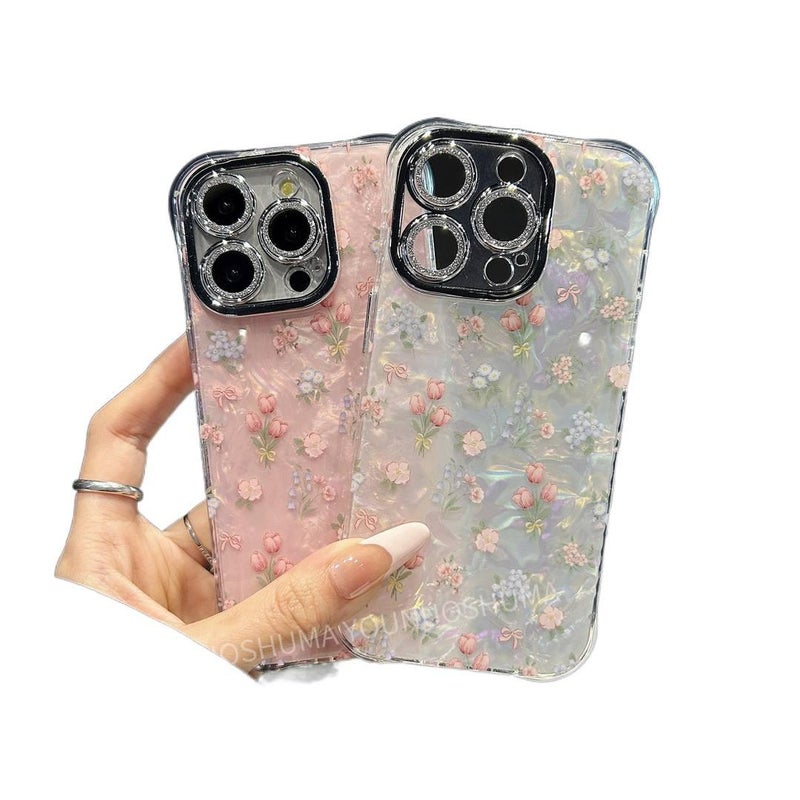 MS TPU Protective Case for iPhone 11 with Drop Protection and Full Coverage plus Shockproof plus Shell Pattern plus Tulip Pattern in White - Image 3