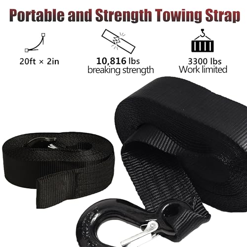 OPISICEN Heavy Duty Boat Trailer Winch Strap with Hook - 2" x 20' - 10,816lbs Breaking Strength, Hand Crank, Automotive Towing - Image 2