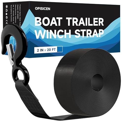 OPISICEN Heavy Duty Boat Trailer Winch Strap with Hook - 2" x 20' - 10,816lbs Breaking Strength, Hand Crank, Automotive Towing - Image 1