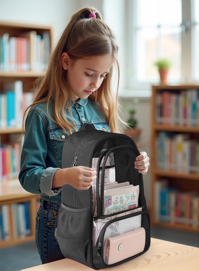 KIMNERPU Clear Backpack, Heavy Duty Transparent Bookbag for School, Fabric & PVC Transparent Backpack with Reinforced Strap for Women Men, Capacity Clear Bag for College, Travel, X-Large Black - Image 5