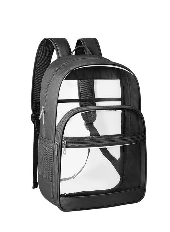 KIMNERPU Clear Backpack, Heavy Duty Transparent Bookbag for School, Fabric & PVC Transparent Backpack with Reinforced Strap for Women Men, Capacity Clear Bag for College, Travel, X-Large Black - Image 1