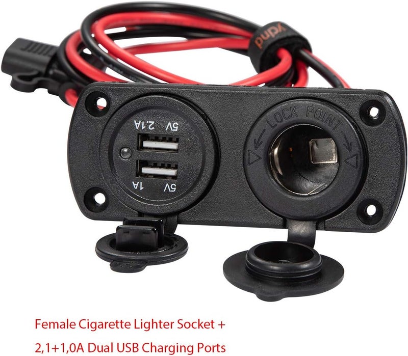 YCIND DIY Series Female Cigarette Lighter Socket Dual USB Charging Power Outlet with 30A Fuse - 12V Car Truck Boat Marine RV Mobile DIY Kit 12AWG Cord 6Ft - Image 2