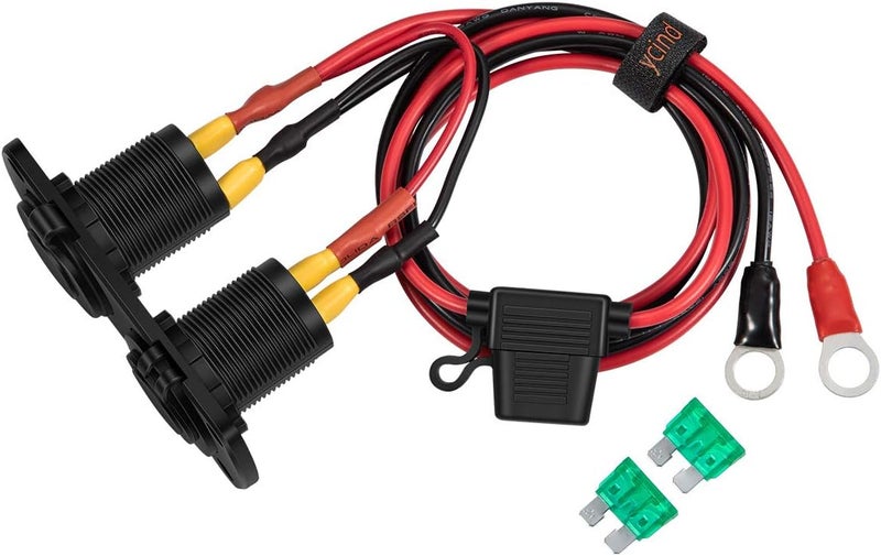 YCIND DIY Series Female Cigarette Lighter Socket Dual USB Charging Power Outlet with 30A Fuse - 12V Car Truck Boat Marine RV Mobile DIY Kit 12AWG Cord 6Ft - Image 1