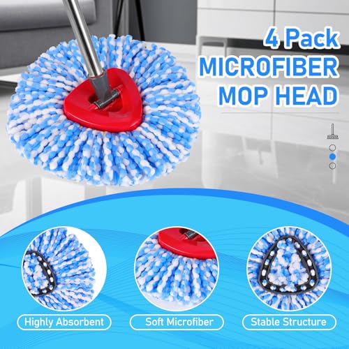 BywoBywo 7 Pack Spin Mop Head for O-Ceda RinseClean 2 Tank System, 4 Triangle Microfiber Mop Replacement Refills, 2 Upgraded Scrub Brush & Base Head Deep Clean Mop Head for Home Office Bathroom - Image 3