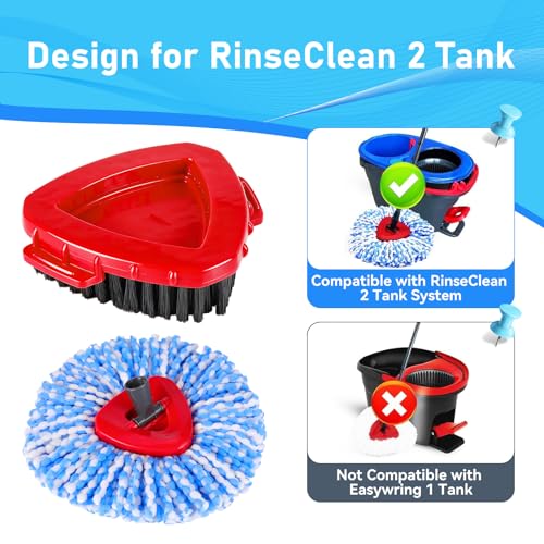 BywoBywo 7 Pack Spin Mop Head for O-Ceda RinseClean 2 Tank System, 4 Triangle Microfiber Mop Replacement Refills, 2 Upgraded Scrub Brush & Base Head Deep Clean Mop Head for Home Office Bathroom - Image 2