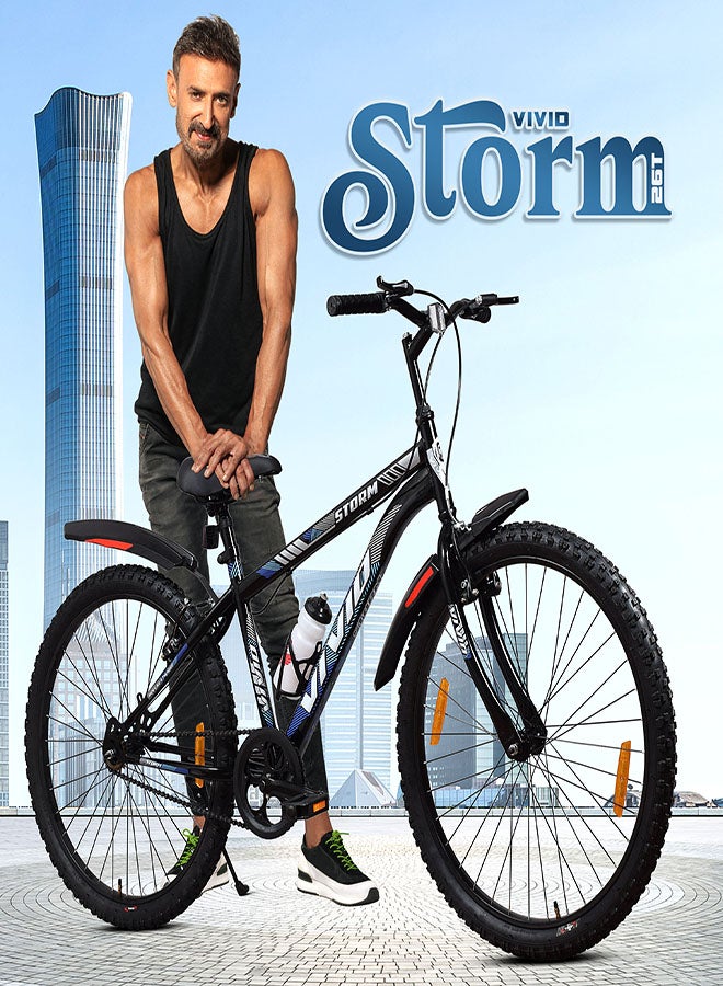 Vivid Storm 26 Inch Bike Without Integrated Carrier || Single Speed || Rigid  Suspension & V Brake || For Men || Black Color || Frame Size-18 Inch  - Image 3