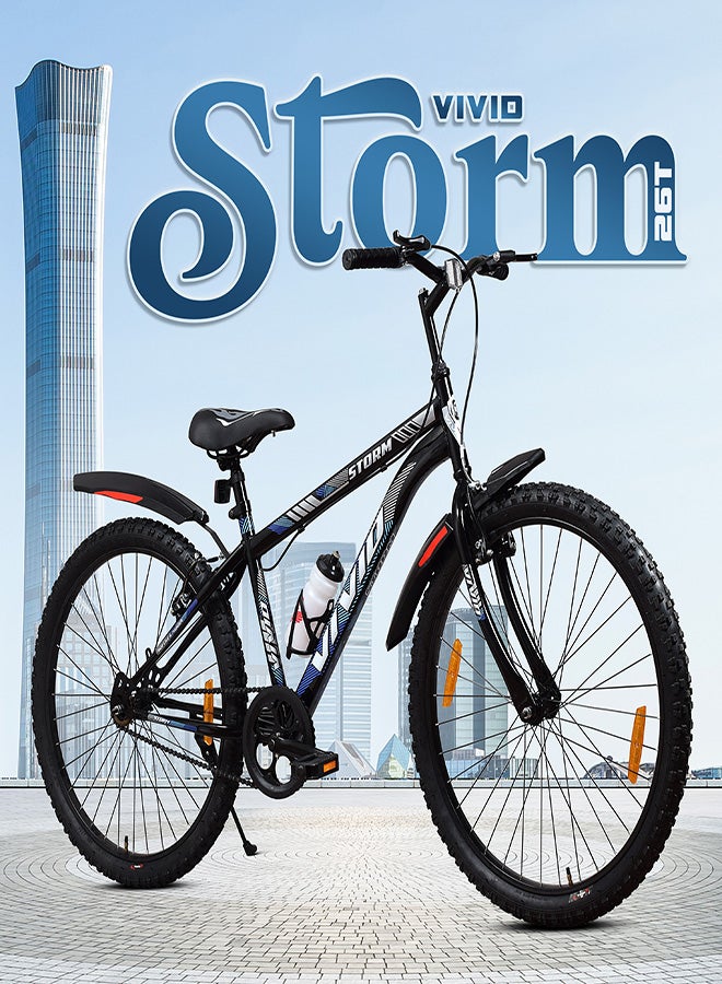 Vivid Storm 26 Inch Bike Without Integrated Carrier || Single Speed || Rigid  Suspension & V Brake || For Men || Black Color || Frame Size-18 Inch  - Image 2