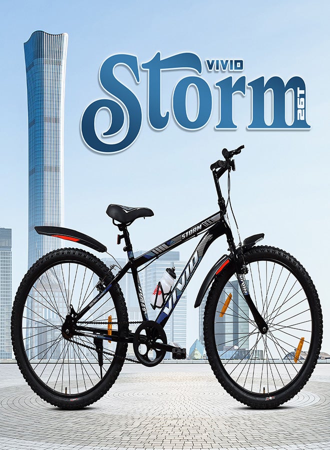 Vivid Storm 26 Inch Bike Without Integrated Carrier || Single Speed || Rigid  Suspension & V Brake || For Men || Black Color || Frame Size-18 Inch  - Image 4