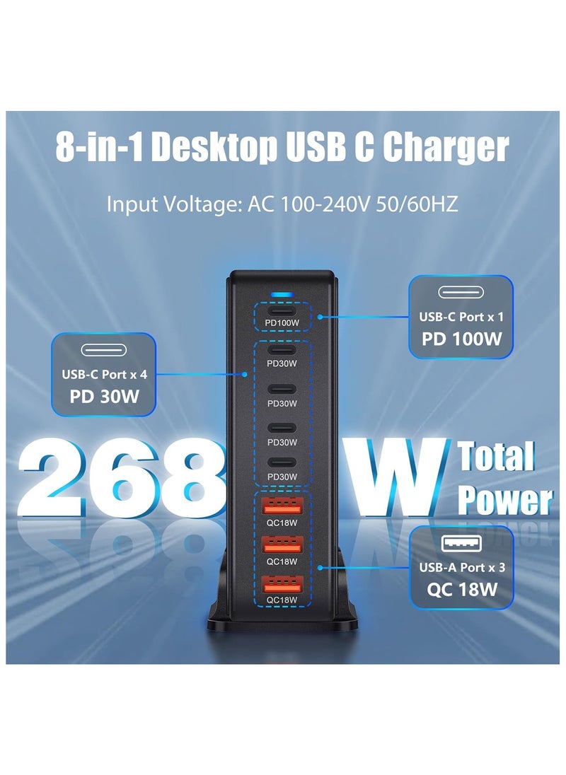 MMG 268W USB C Charger, GaN III 8 Port Fast Charging Station Type C Hub, PD 100W Laptop Charger Adapter for MacBook Air, Sumsung S24 S23 S22 Ultra, iPhone 15 14 13, and iPad Pro  - Image 2