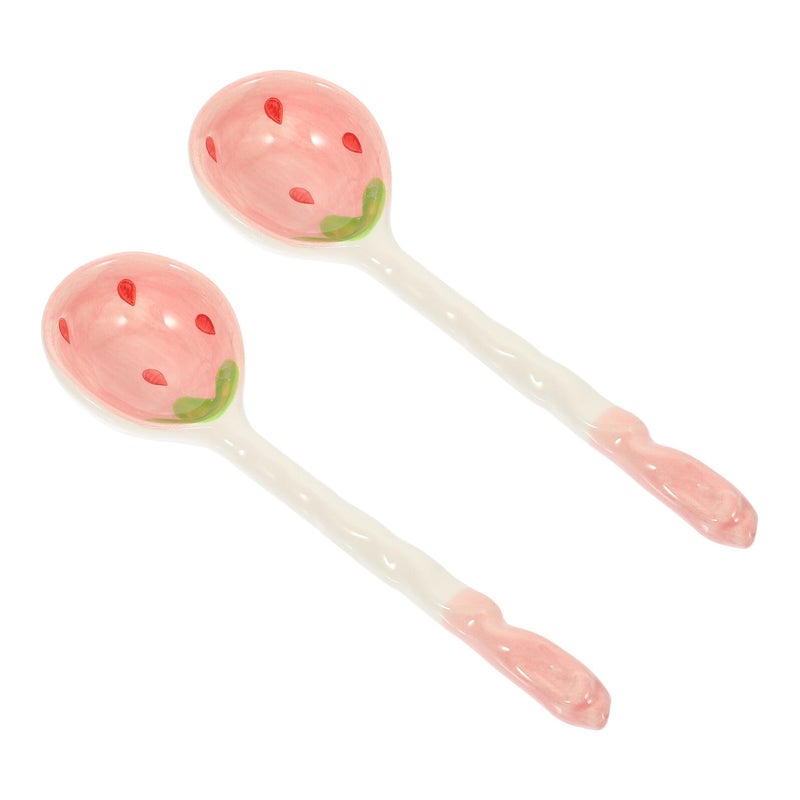 Ceramic Strawberry Soup Spoons Set 2 Pieces Decorative Fruit Pattern Cartoon - Image 2