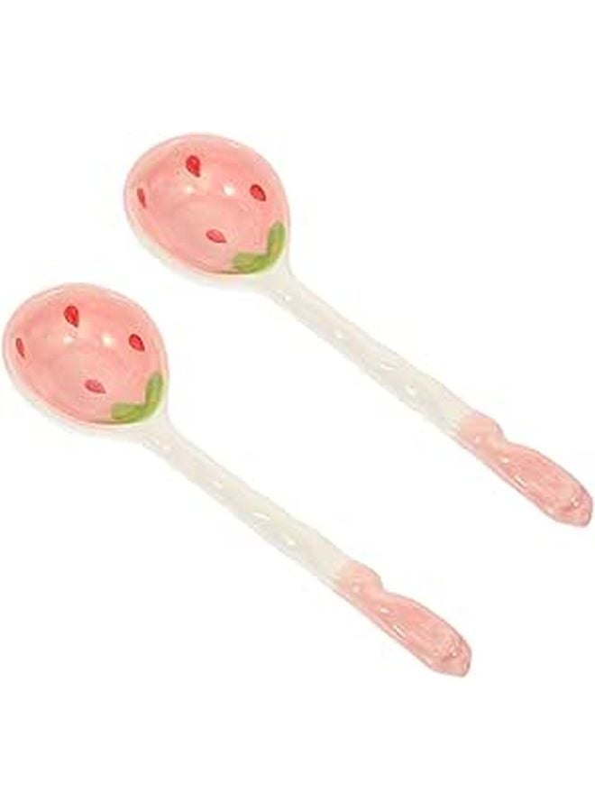 Ceramic Strawberry Soup Spoons Set 2 Pieces Decorative Fruit Pattern Cartoon - Image 1