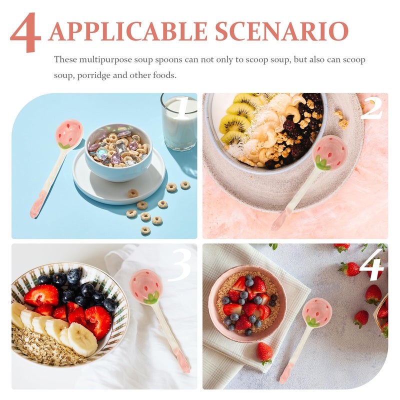 Ceramic Strawberry Soup Spoons Set 2 Pieces Decorative Fruit Pattern Cartoon - Image 5