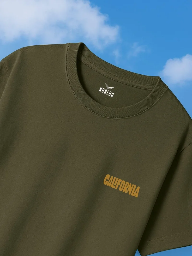 NOBERO Men's Olive Green Oversized Graphic T-Shirt