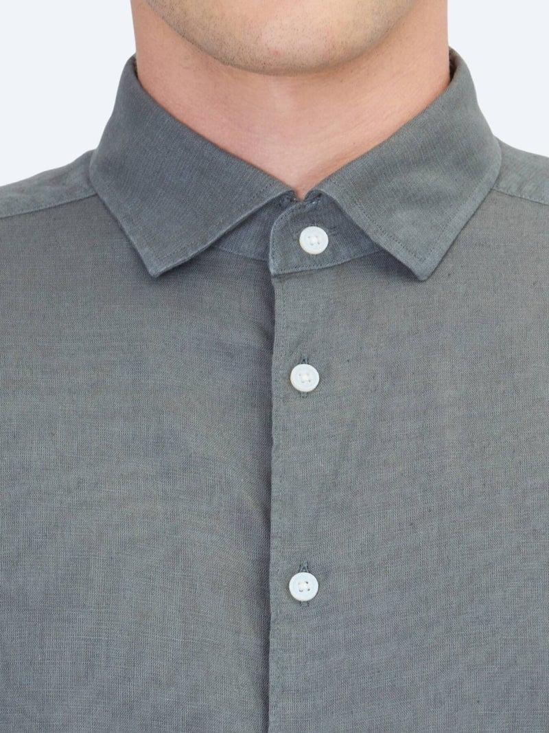 Kip Petrol Blue Plain Regular Fit Long Weaving Casual Cotton Blended Shirt - Image 4