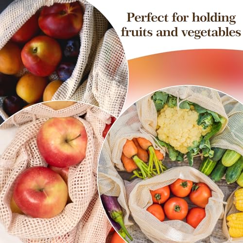 MAQIHAN 6 Pack Reusable Produce Bags Cotton Mesh Produce Bags Mesh Storage Produce Bags Reusable Durable Double Stitched With Drawstring Produce Bag For Vegetables,Fruit & Grocery Shopping (2L,2M,2S) - Image 4