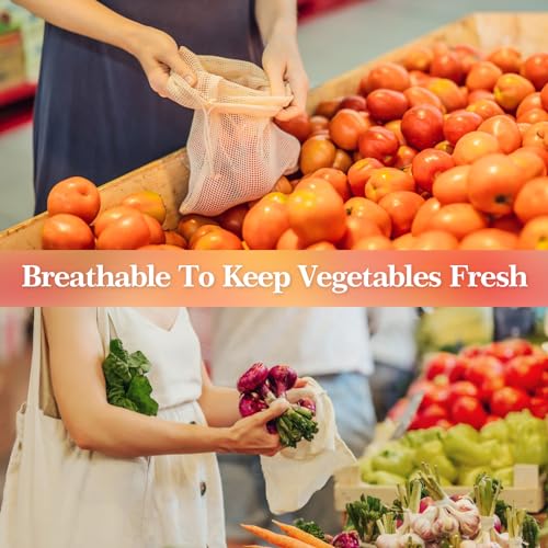 MAQIHAN 6 Pack Reusable Produce Bags Cotton Mesh Produce Bags Mesh Storage Produce Bags Reusable Durable Double Stitched With Drawstring Produce Bag For Vegetables,Fruit & Grocery Shopping (2L,2M,2S) - Image 5