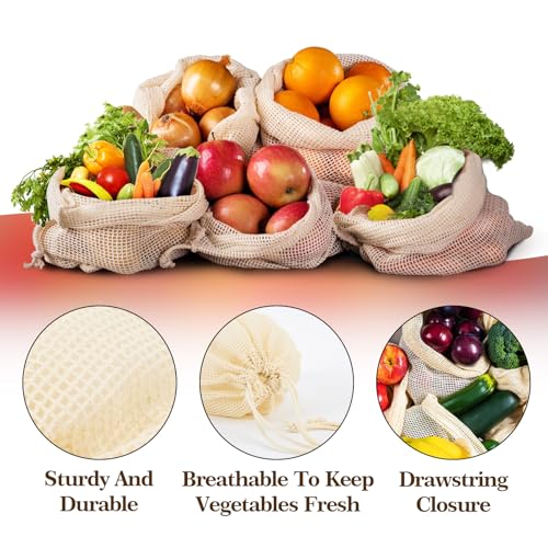 MAQIHAN 6 Pack Reusable Produce Bags Cotton Mesh Produce Bags Mesh Storage Produce Bags Reusable Durable Double Stitched With Drawstring Produce Bag For Vegetables,Fruit & Grocery Shopping (2L,2M,2S) - Image 3