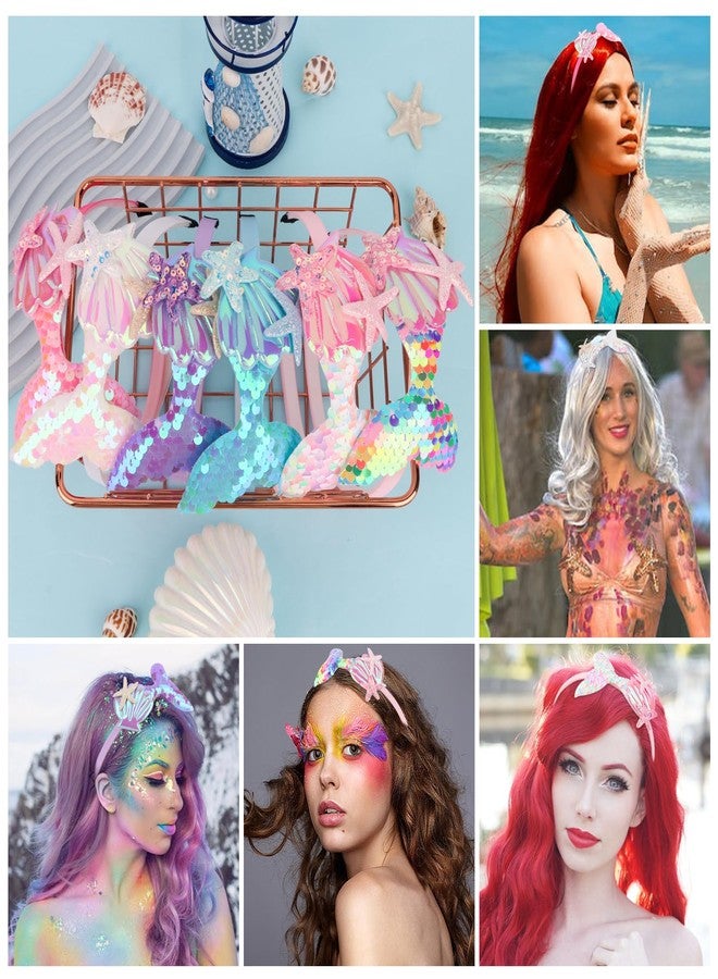 YARIEW 6 Pcs Mermaid Tail Headbands with Glitter Sequins and Starfish for Girls' Hair Accessories, Mermaid Party Decorations Gifts (Set 1) - Image 4