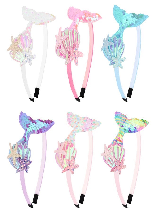 YARIEW 6 Pcs Mermaid Tail Headbands with Glitter Sequins and Starfish for Girls' Hair Accessories, Mermaid Party Decorations Gifts (Set 1) - Image 3