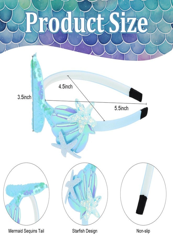 YARIEW 6 Pcs Mermaid Tail Headbands with Glitter Sequins and Starfish for Girls' Hair Accessories, Mermaid Party Decorations Gifts (Set 1) - Image 2