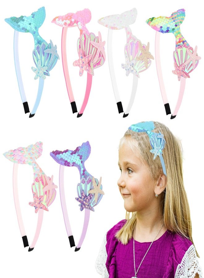 YARIEW 6 Pcs Mermaid Tail Headbands with Glitter Sequins and Starfish for Girls' Hair Accessories, Mermaid Party Decorations Gifts (Set 1) - Image 1