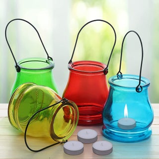 Sri Sai Tradelink Hanging Tea Light Candle Holders 4 Pcs Holders with CandlesMulticolored Glass Votive Lanterns with Handles for Home Decoration Dining Indoor Outdoor Parties - pzsku/Z53AADC71245E329B049CZ/45/1745821311/d12a763a-95e0-447f-a096-ba1e4431f516