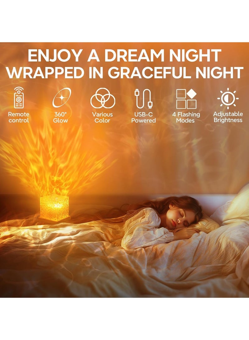 كيمايا مصباح ليلي بـ ١٦ لونًا من تموجات الماء - مصباح شعلة رومانسي بجانب السرير مع عرض سماء مرصعة بالنجوم وأمواج المحيط | هدية مثالية للمنزل والأزواج - Image 5