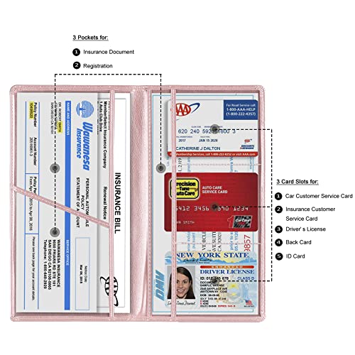 TOURSUIT Car Registration and Insurance Card Holder, Vehicle License Document Glove Box Compartment Organizer, Interior Car Accessories for Women Men Teens (Rose Gold) - Image 2