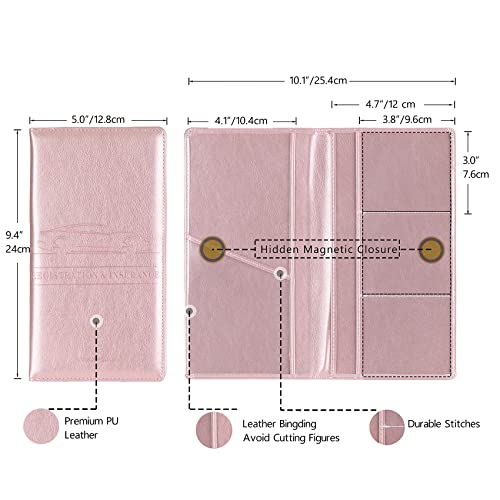 TOURSUIT Car Registration and Insurance Card Holder, Vehicle License Document Glove Box Compartment Organizer, Interior Car Accessories for Women Men Teens (Rose Gold) - Image 4