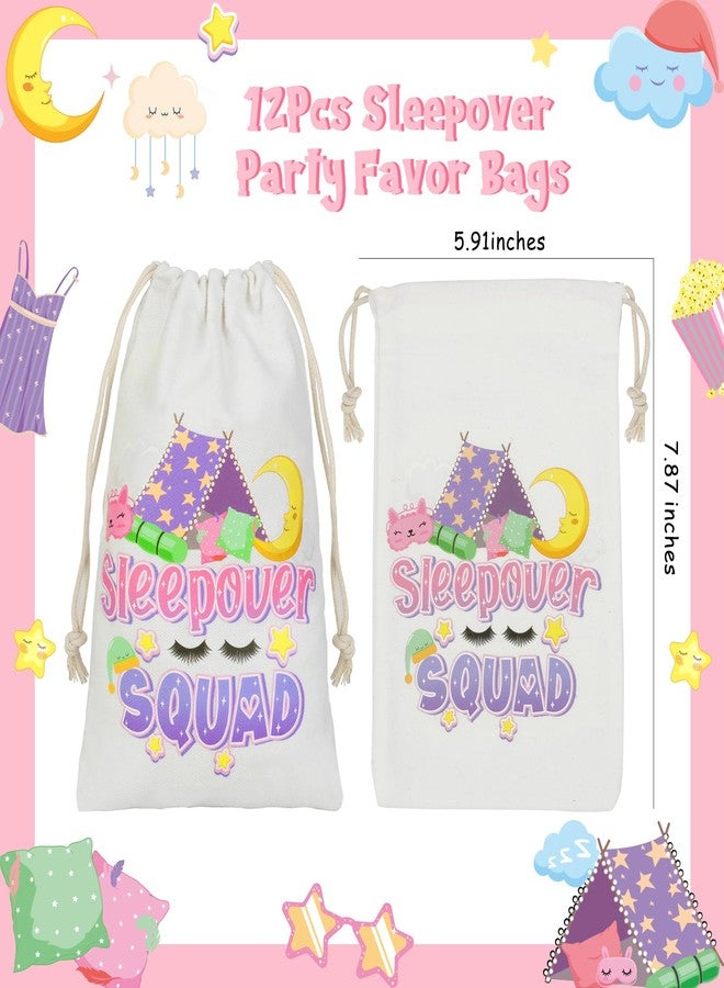 Serencatcher 12Pcs Pajama Drawstring Bags, Sleep Over Party for Girls Decorations, Sleepover Squad Small Gift Treat Goodie Bags 7.87x5.91 inches for Slumber Sleepover Spa Makeup Party Favors - Image 2
