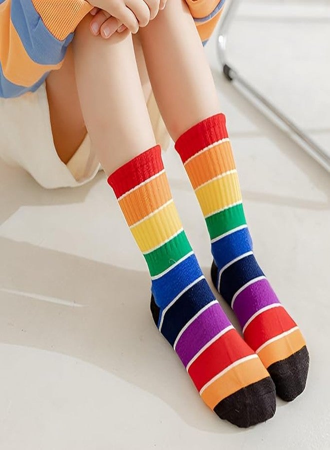 MOMISY 5 Pairs Girl Boys Tube Socks Toddlers Infant Solid Color Boat Spring and Autumn Socks Stretch Baby kids Sock (IN, Age, 6 Years, 8 Years, DarkRainbow/) - Image 3