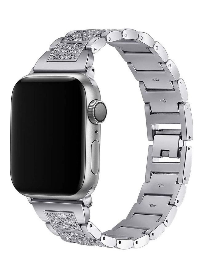 Rock Pow Bracelet Watch Strap, Stylish Crystal Studded Metallic Bracelet Replacement Apple Watch Band with Secure Metal Folding Buckle Lock and Link Pin Remover for Women, Apple Watch Series 1/2/3/4/5/6/7/8/9/10 Ultra/Ultra2 42/44/45/46/49mm  - Image 2