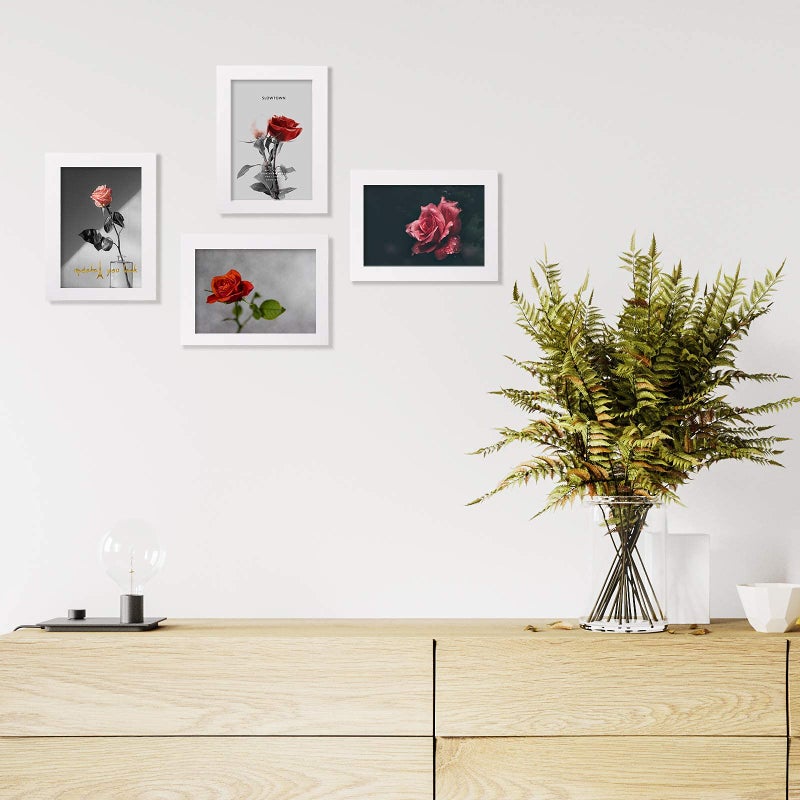 Egofine Egofine 4x6 Picture Frames Set of 4 - Made of Solid Wood Covered by Plexiglass for Table Top Display and Wall Mounting photo frame White  - Image 5