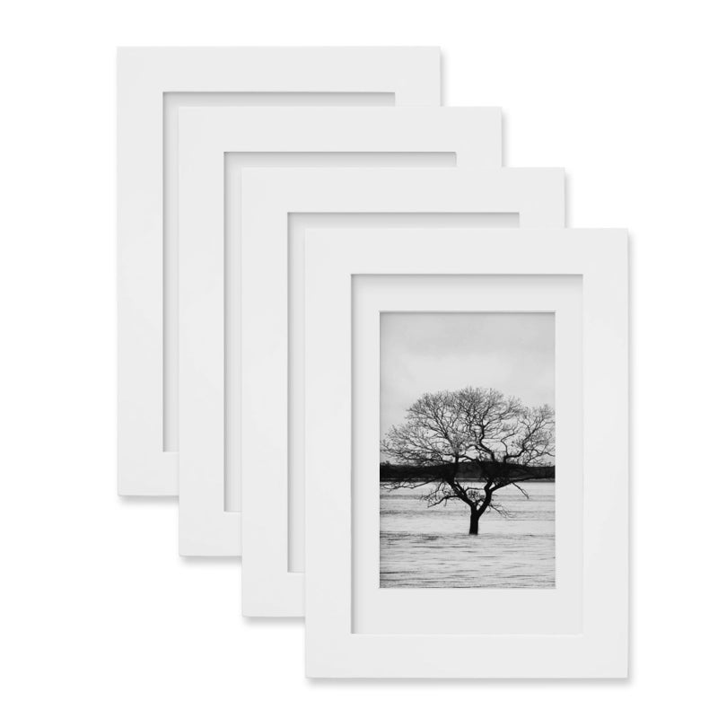 Egofine Egofine 4x6 Picture Frames Set of 4 - Made of Solid Wood Covered by Plexiglass for Table Top Display and Wall Mounting photo frame White  - Image 1